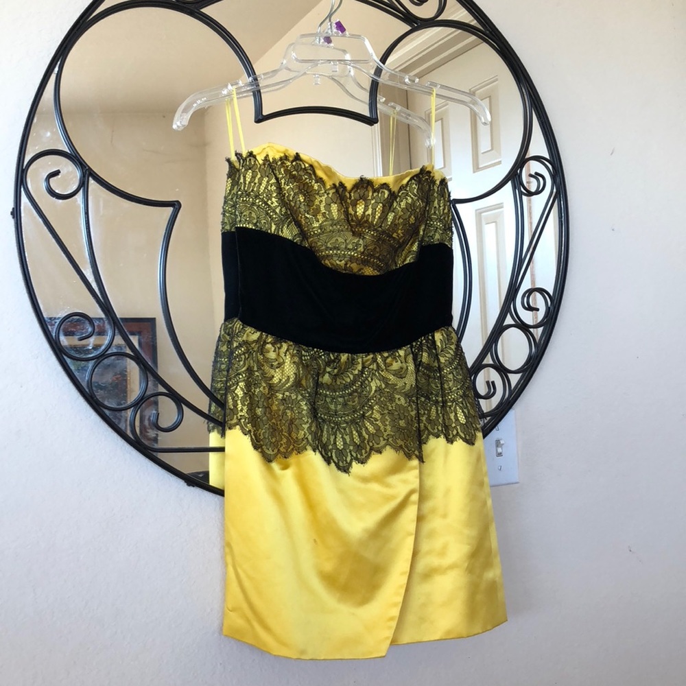 Strapless Yellow & Black Lace Dress